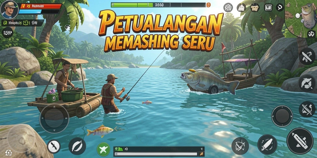 Screenshot 55RP menampilkan suasana memancing yang mendebarkan.