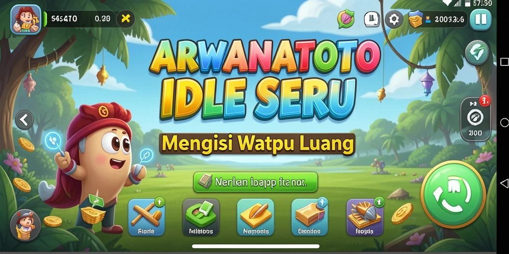 Screenshot gameplay ARWANATOTO menampilkan karakter berkembang di dunia Idle.