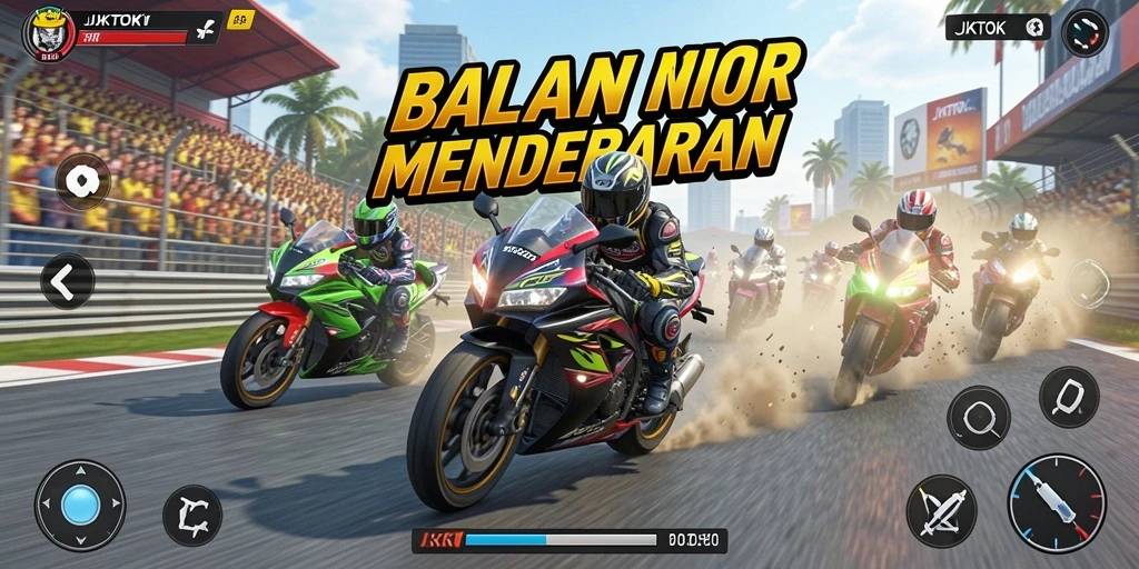 Gameplay JKTOK yang seru dengan balapan motor yang cepat.