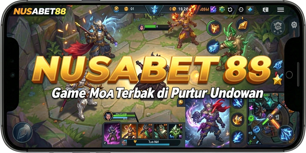Gameplay seru NUSABET88 menunjukkan pertempuran antar karakter MOBA.